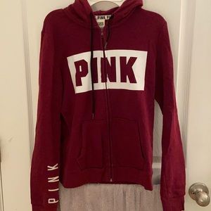 Pink burgundy zip up hoodie jacket xs